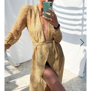 Sheer Gold Ditsy Wrap Dress - Never Fully Dressed